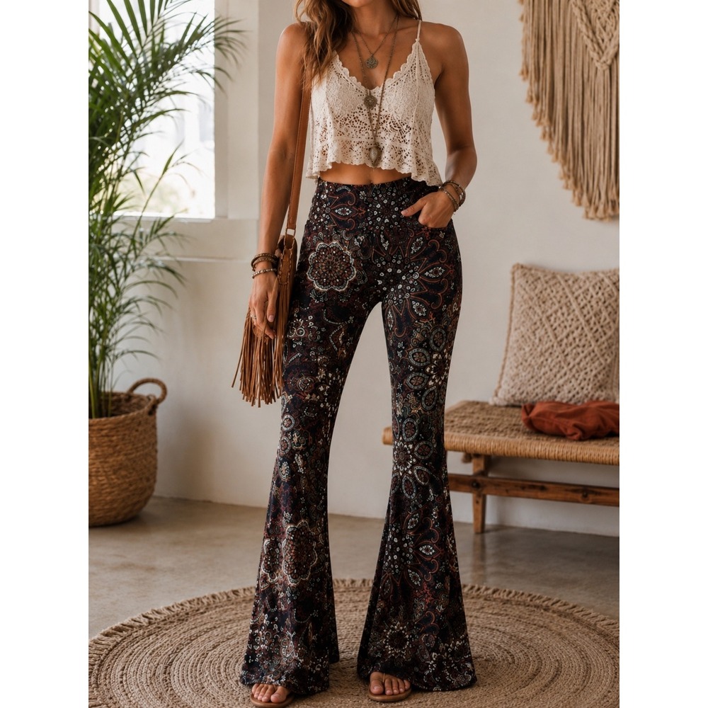 Earthbound Trading Burnout Flare Pants Whimsigoth Boho Festival L